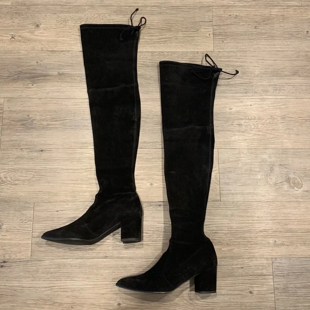 Stuart Weitzman Black Thighland Suede Boots